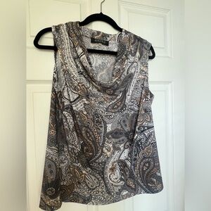 Kasper Paisley Sleeveless Blouse - Gray and Brown